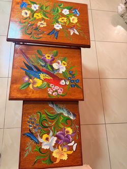 Hand-Painted Wooden Nesting Tables Set of 3-side tables