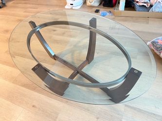 Oval Glass Coffee Table – Modern Metal & Wood Base