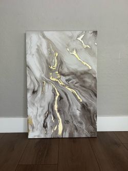 36x24 Large Mauve/Taupe/White/Gold Glitter Marble Canvas Art Abstract Artwork