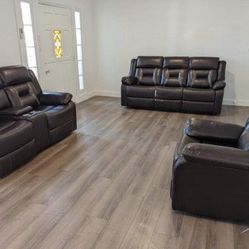 New Brown Power Recliner Couch , Loveseat And Chair Only $50 Down Payment
