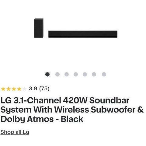 LG Sound bar and subwoofer W/Remote.
