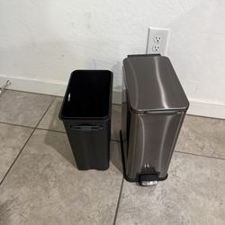 Home Zone Living 12 Gallon and 3 Gallon Slim Black Stainless Steel Trash Can Combo Set with Soft-Close Lids and Bag Tuck Design