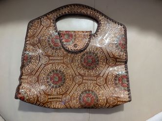 Vintage Boho Faux Tooled Leather Vinyl Handbag