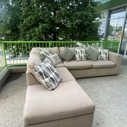 L-Shaped Beige Sectional Sofa  (Free Delivery)