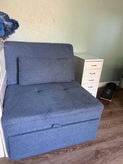 Blue Convertible Sleeper Chair– Folds Out Into Bed
