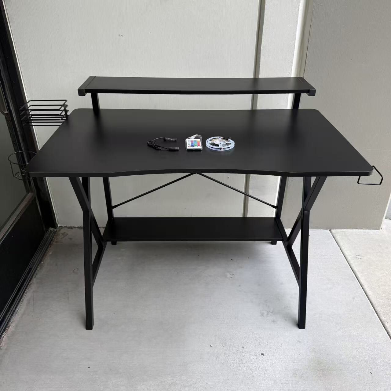 New In Box 42x24x35 Inch Tall Gaming Gamer Office Game Table Desk With LED Light And Monitor Stand Shelf Furniture