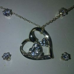 Sterling silver Heart With Two Heart Stone.earring