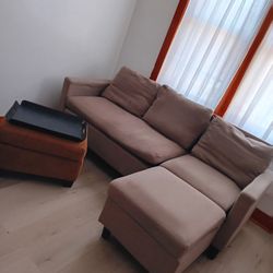 Beige Sofa With Ottoman