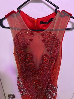 Red Beaded Mesh Formal Gown