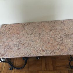 Wrought iron pink marble coffee table