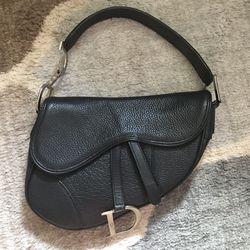 Christian Dior Black Pebble Grain Leather Saddle Bag 