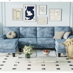  Modern U-Shape Sectional Sofa, 4 Seat Oversized Sofa with Chaise for Living Room/blue 