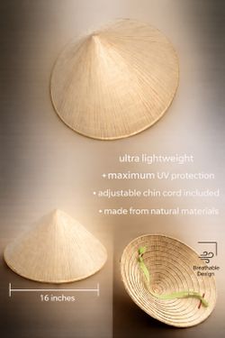 Bamboo Leaf Sun Hat - Maximum UV Protection - 100% Natural Materials - Adjustable Chin Cord - Ultra Lightweight