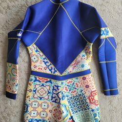 🔥 Womens Small Medium Long Sleeve Shorty Wetsuit Neoprene Surf Surfing Surfboard Swim Spring Suit Mosaic Pattern Beach Ocean Summer Paddleboard Snork