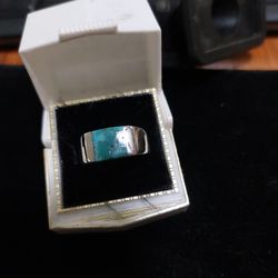 Genuine Turquiose Ring Sz 8.7mm Sterling Silver