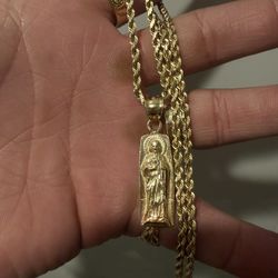 14k Solid Rope Chain With Saint Judas Pendant