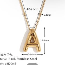 Fine Jewelry New Letter Necklace “A”. New 