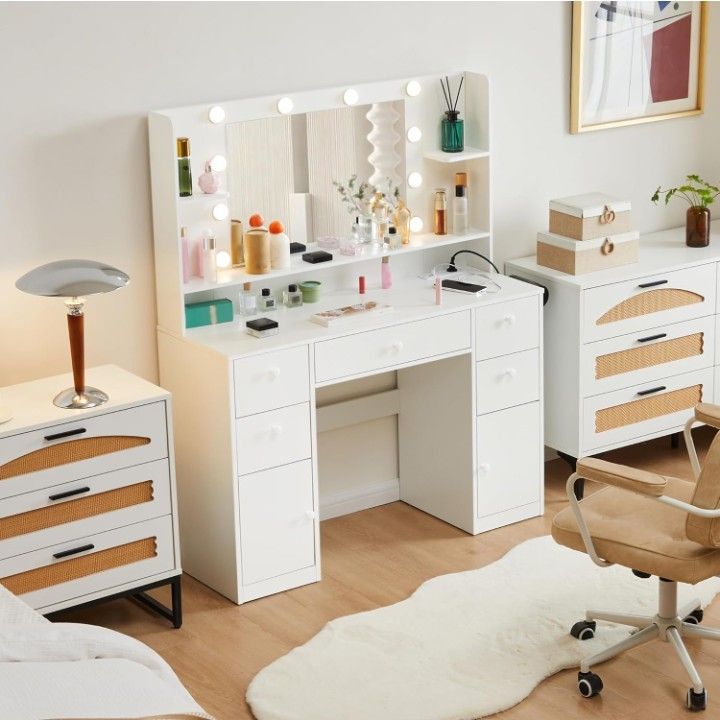 VANITY DESK WITH MIRROR & LED LIGHTS