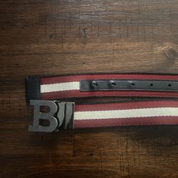 ($125) BALLY BELT - AUTHENTIC REVERSIBLE DESIGNER BRAND - Red / White / Silver / Black 