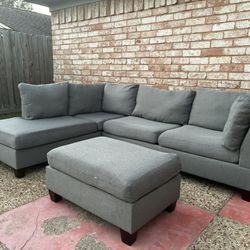 Grey Sectional Couch W/ Ottoman
