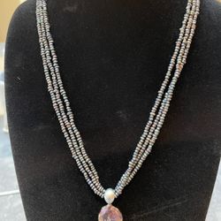 Three-strand Necklace With Unique Pearl Pendant