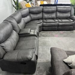 Free Delivery* Gray Faux Leather Reclining Sectional Sofa Grey Couch