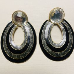 Vintage Enamel & Gold Tone Pierced Earrings,
