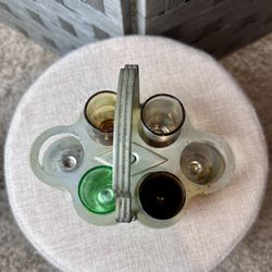 Mid-Century Metal Shot Glass Caddy with 4 Shot Glasses 