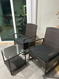 3 Pieces Rocking Wicker Bistro Set