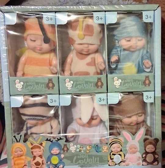 Set Of 6 4in Sleeping New Born Dolls