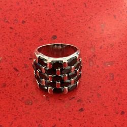 Black checkerboard, silver ring size 8