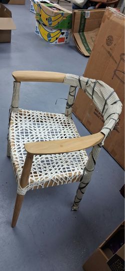 Woven Rattan Accent Chair with Wood Arms