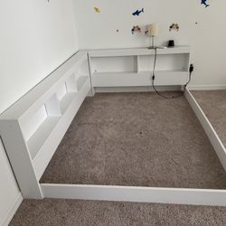 Kids Bed Frame With Book Shelves With 8” Memory Foam Gel Mattress