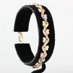 14K Tri Color Gold Hearts Bracelet Love Anniversary Gift Women’s Bold Jewelry