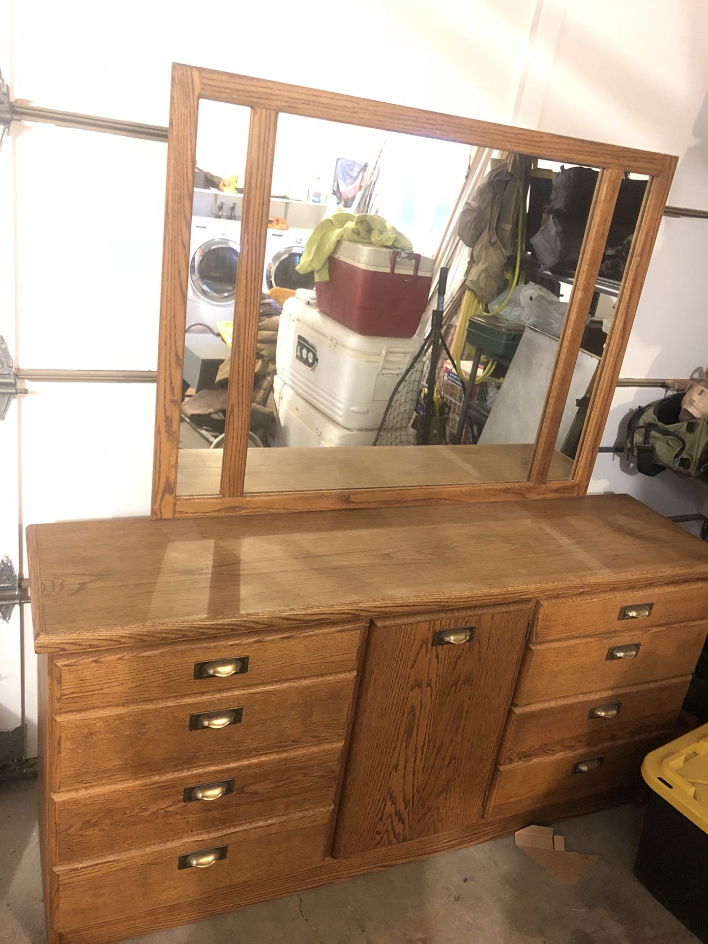 Solid oak dresser with mirror