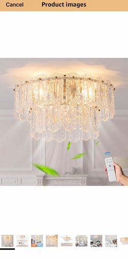 Gold Crystal Caged Ceiling Fan with Light