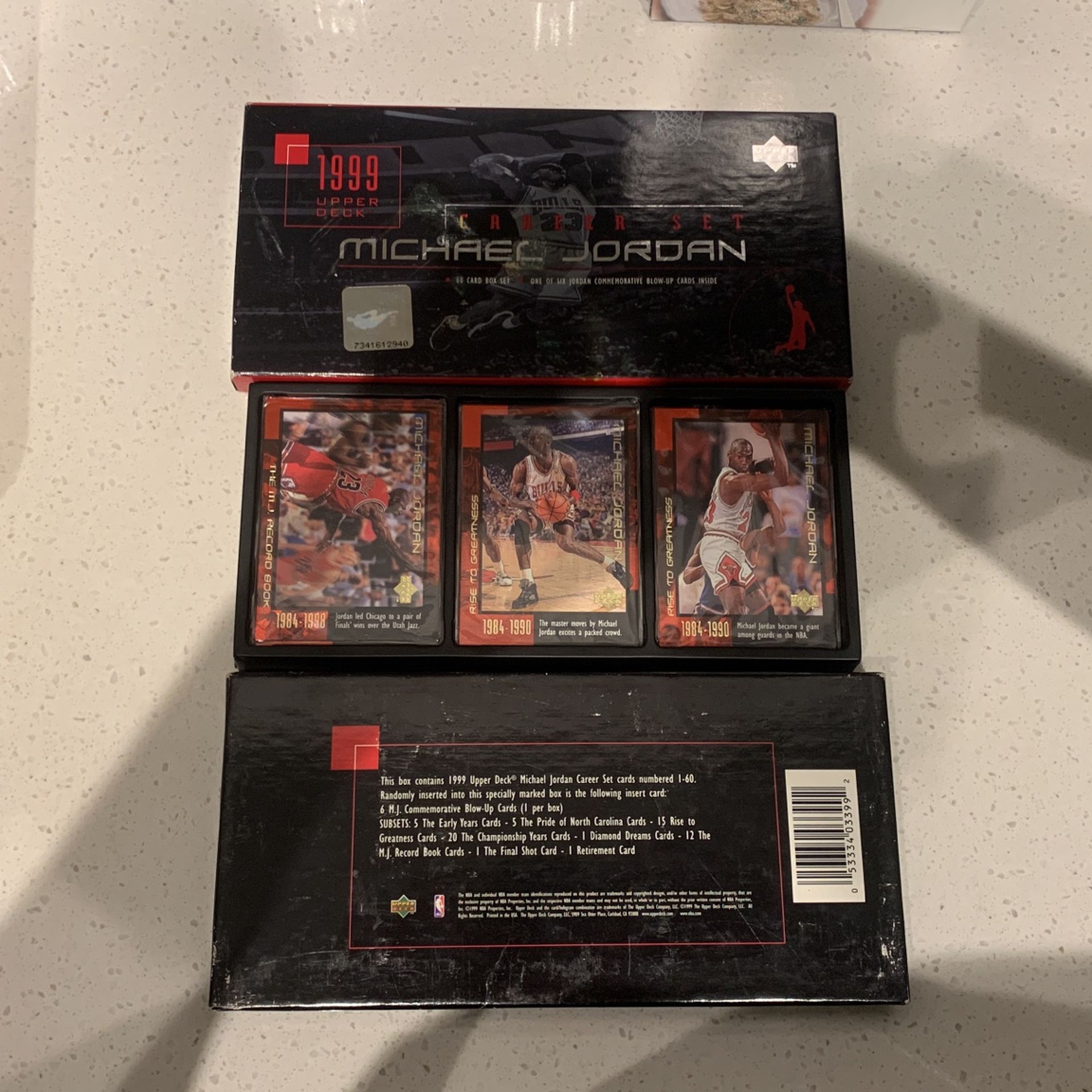 1999 Upper Deck Career Set Michael Jordan - (only Have 40 Cards) - One Of Six Jordan Commemorative Blow-up Cards Inside.