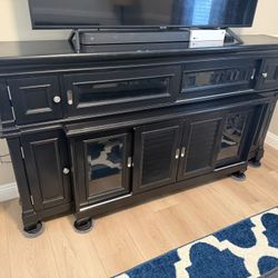 Large Black Wood Entertainment Cabinet