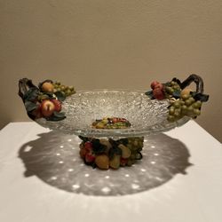 Decorative Glass Fruit Bowl Centerpiece 7”H X 15”L