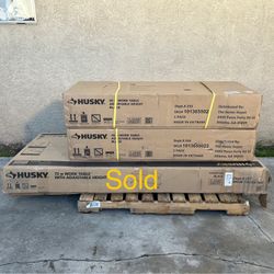 NEW Husky 46” Adjustable Height Work Table w/Wood Top, Gloss Black **3 Available, $165 Each**