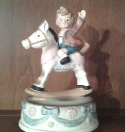MUSICAL - BOY ON CAROUSEL ROCKING HORSE