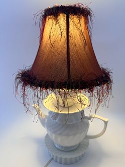 Teacup Accent Lamp with Fringe Shade