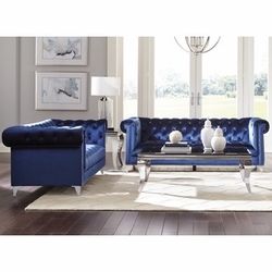2 pc Blue Velvet Living Room Set (sofa + love )   Delivery Included 