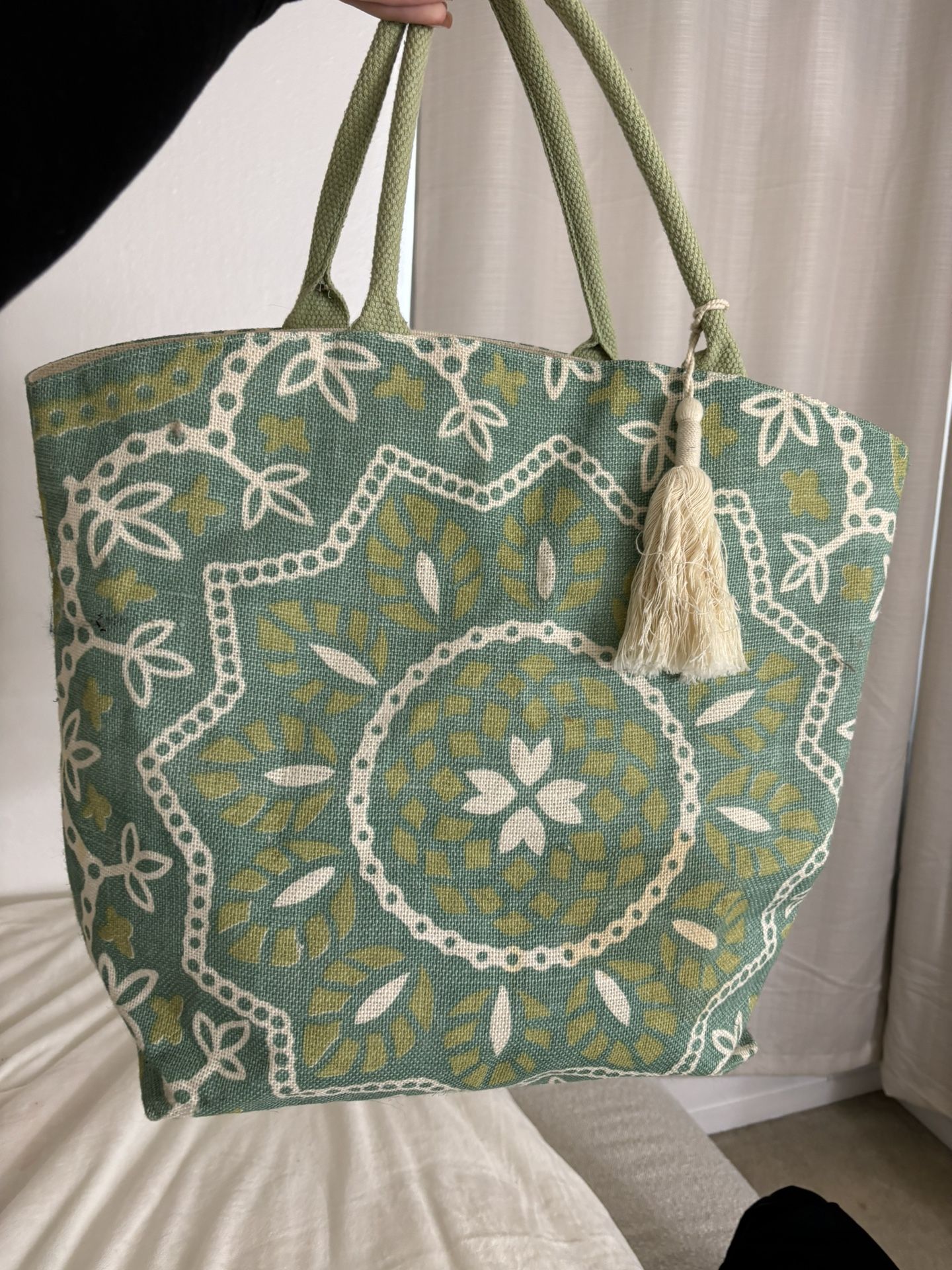 Tote Bag AnneCoquine Men's Women's LA Se lect Mandala Linen 2361 Los Angeles India Ocean Beach Large Capacity Present Gift Mandala Linen Tote Bag 2361