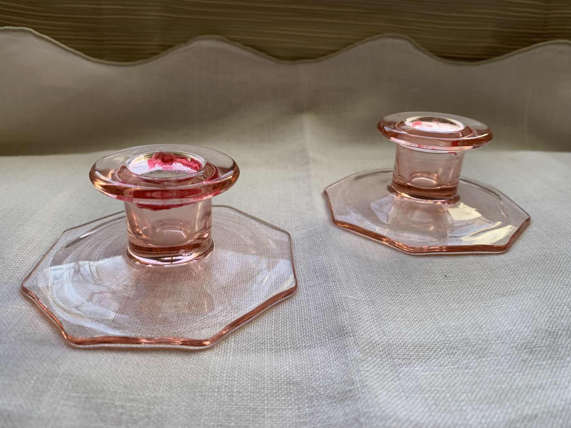 Pink Depression Ware Glass Candle Holders