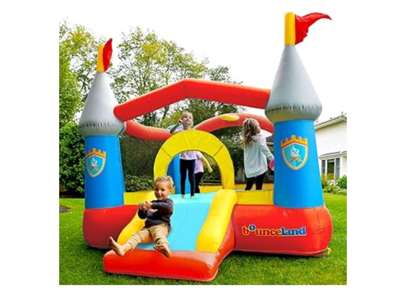 Bounceland Bounce House Castle with Basketball Hoop Inflatable Bouncer, Fun Slide, Safe Entrance Opening, UL Certified Strong Blower Included, 12 ft x