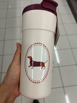 NWT Travel Tumbler with Burgundy Lid and Dachshund Design