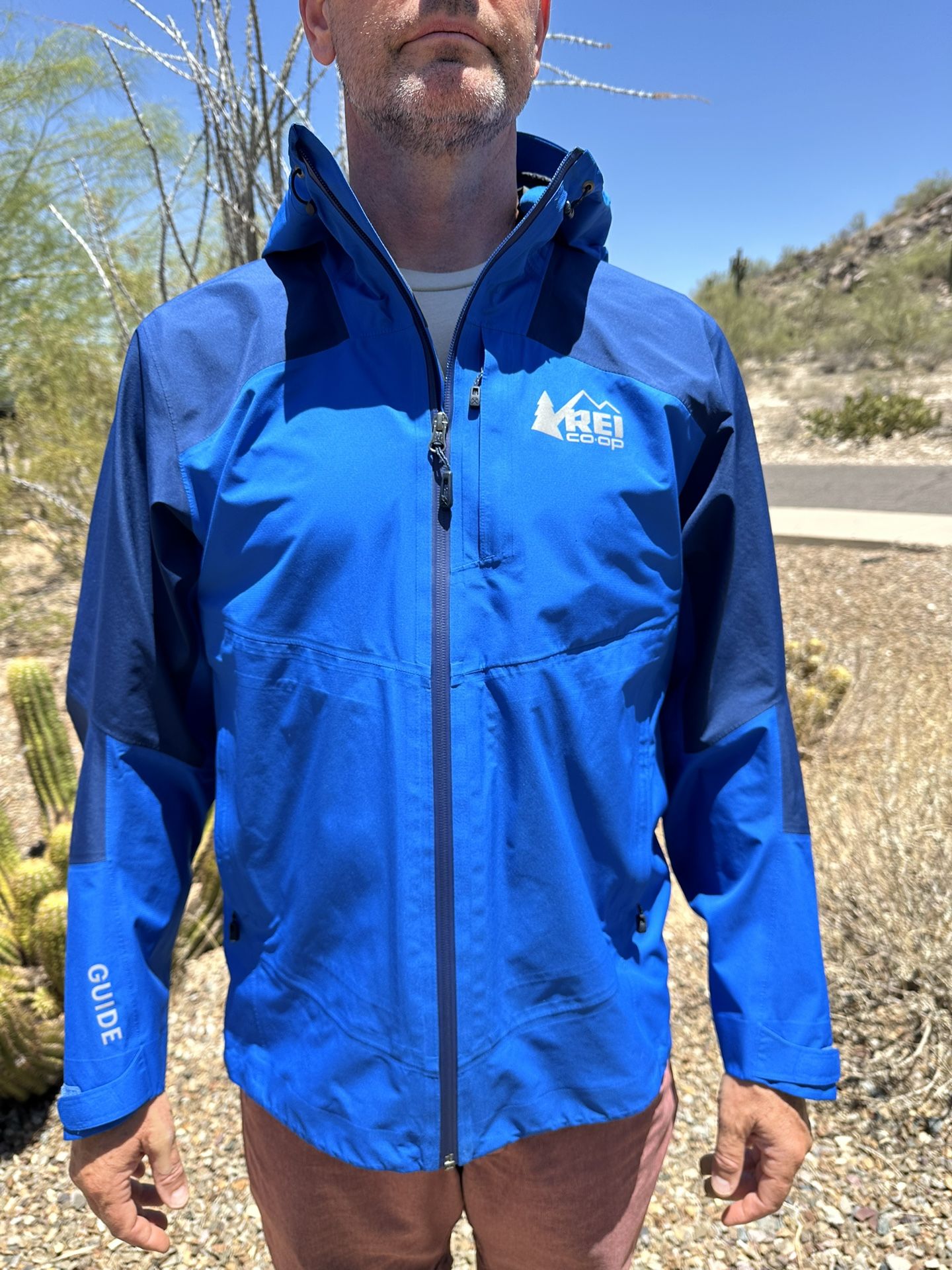 REI Co-Op Rain Jacket Hooded Mens Blue Size Medium