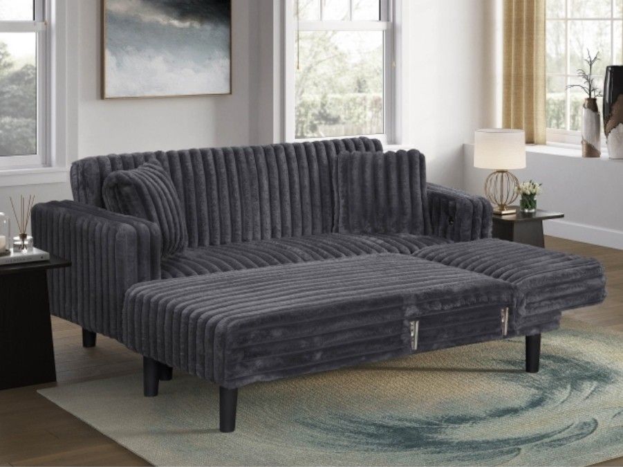 2pcs Sectional futon Sofa w/ adjustable chaise pulloutbed & USB connection