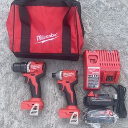 Milwaukee M18 18-Volt Lithium-Ion Brushless Cordless Compact Hammer Drill & Impact Combo Kit w/ 2x Batteries Charger & Bag  $219